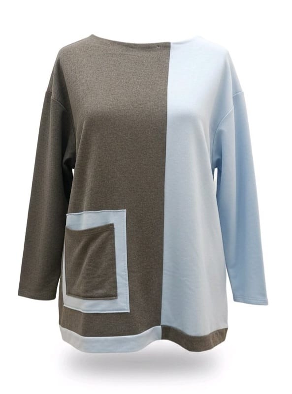 felpa morbida bicolor grigio/celeste